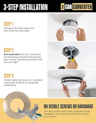 Miniatura 53 de The Can Converter - R56: Kit de conversión de luz empotrada para lámpara de techo, luces colgantes y colgantes, ventilador de techo - Incluye Latón