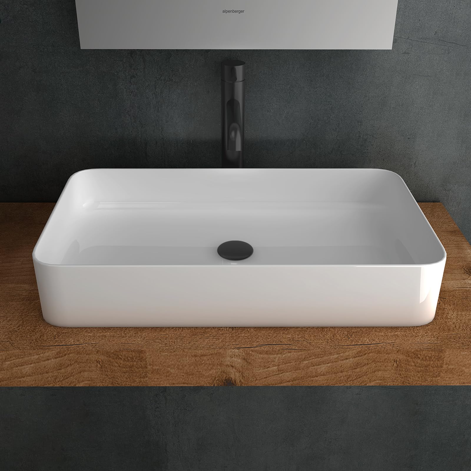 BERNSTEIN - Lavabo Da Appoggio O-540 In Ghisa Minerale  Pietra Sintetica Bianco Brillante 54 X 34 X 10 5 Cm Con Coperchio Bianco 89708986