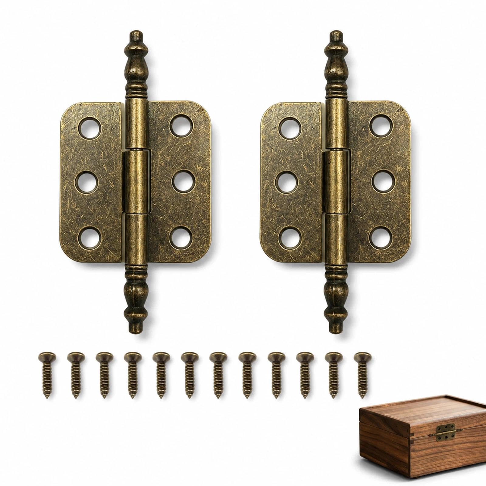 2PCS Antique Brass Hinges, 35 x 70mm Decorative Hinge Vintage Folding Butt Hinges for Wood Box Cabinet Doors Bookcase Drawer Furniture