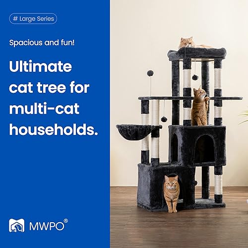 Miniatura 2 de MWPO Árbol grande para gatos, torre para gatos de interior de 56.1 pulgadas con 2 condominios grandes para gatos, soporte de varios niveles con