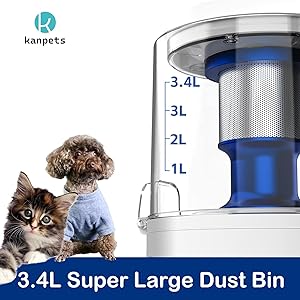 kanpets Dog Vacuum for Shedding with Max 3.4L Dust Bin, Hyper-Power but Super Quiet, 4 Professional Grooming Tools, Gift for Cat Pets Hair