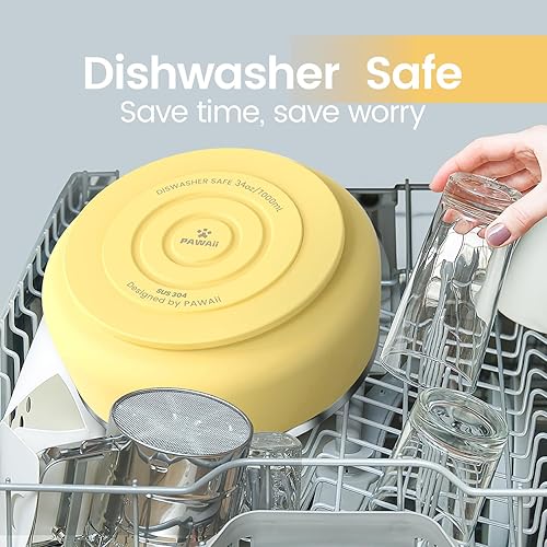 Miniatura 5 de Pawaii Cuenco de acero inoxidable para perros con base de goma antideslizante y aislamiento de doble pared, diseño duradero, incluye etiqueta de