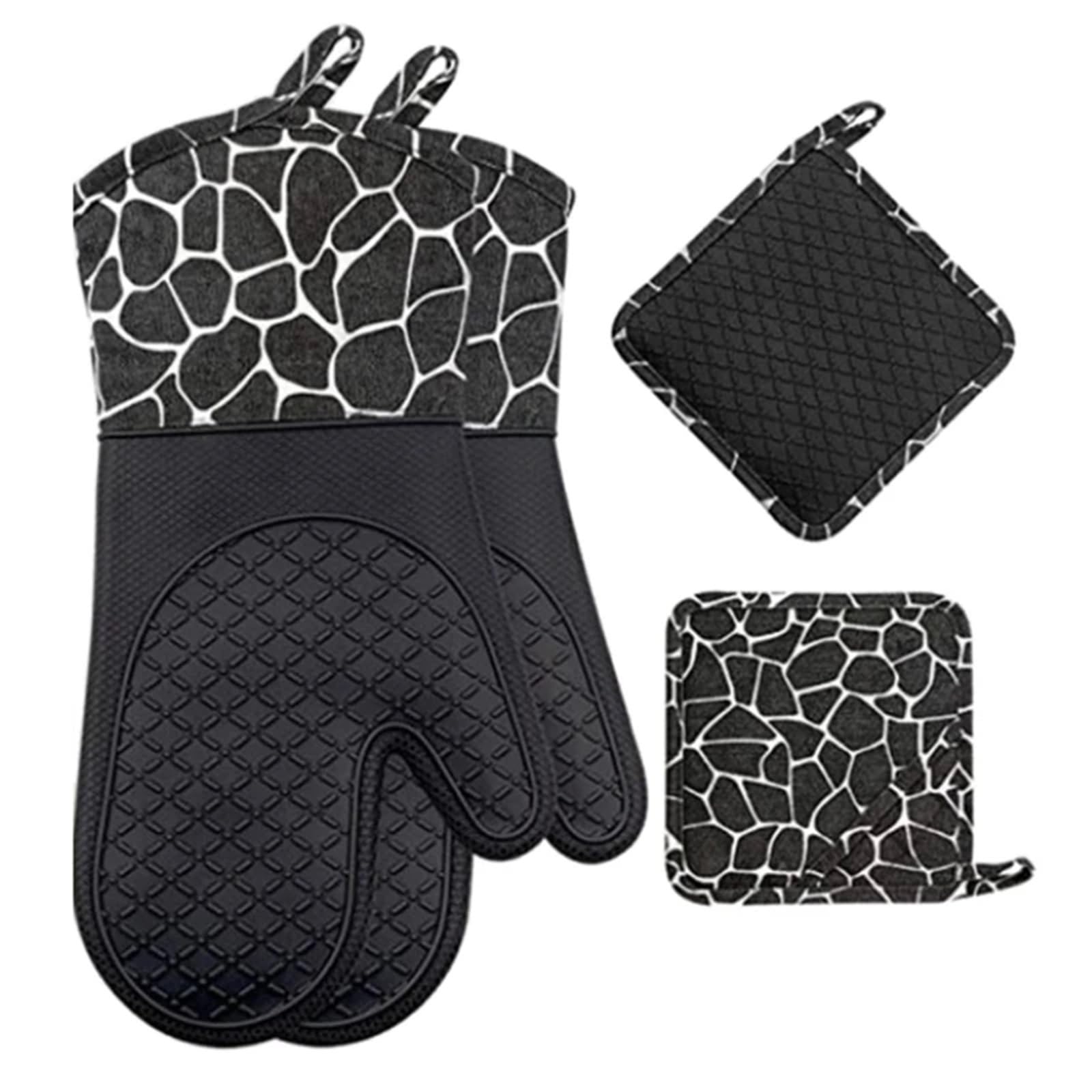 Gants De Four Mitaines de four porte-casseroles faciles à utiliser gant de cuisine parfait for les activités de cuisine mitaines de four Pour La Cuisson(Black)
