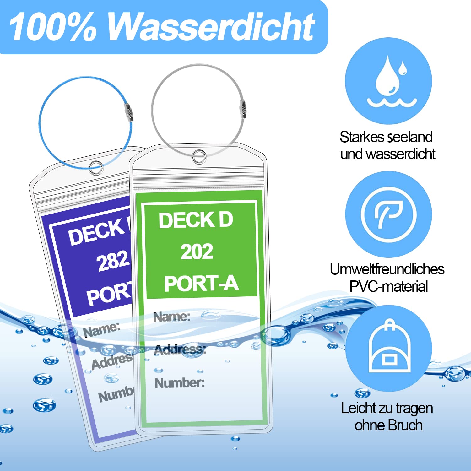 Étiquettes De Bagage Pour Croisière - Lot De 8 - PVC Transparent Imperméable 19x9 Cm - Avec 8 Bandes Métalliques - Sécurise Tes Cartes