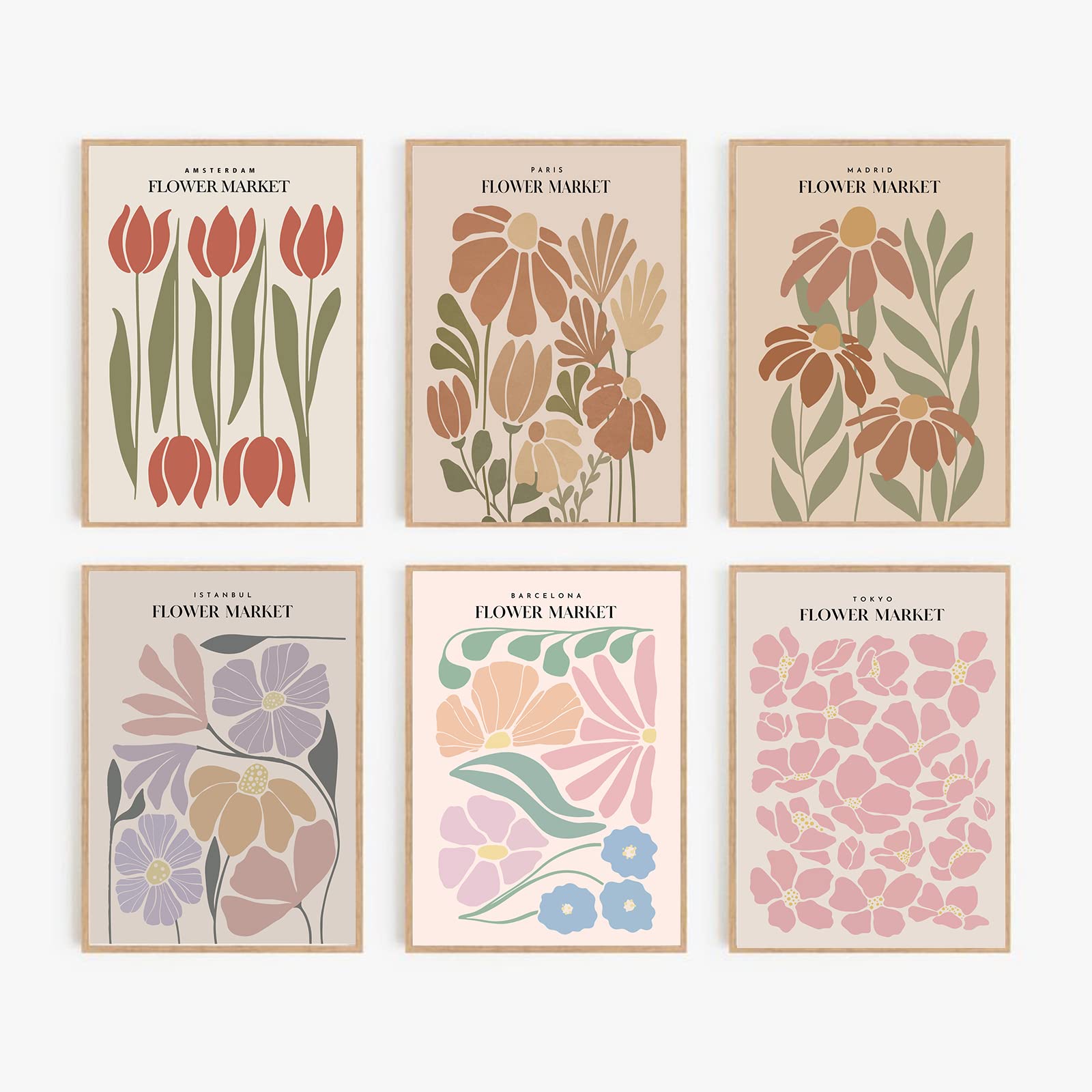 Bluetit Flower Wall Art Prints，Boho Wall Art Prints Set of 6 Flower Market Prints UNFRAMED Art Prints for Bedroom Living Room- 8 x 12inch