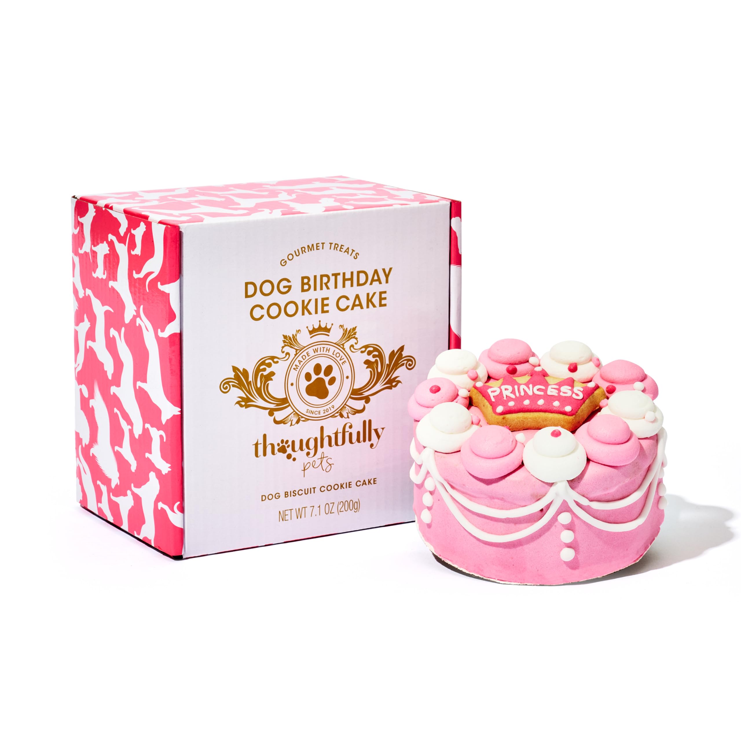 Thoughtfully Pets, Pink Princess Dog Birthday Gourmet Mini Cookie Cake, Peanut Butter Flavored, Hand Decorated Hollow Biscuit Cake for Any Breed