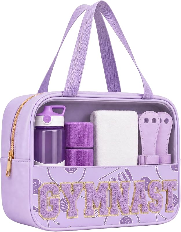 Necessaire transparente PPeen para maquiagem e higiene, com zíper e alça de pulso, design de ginástica