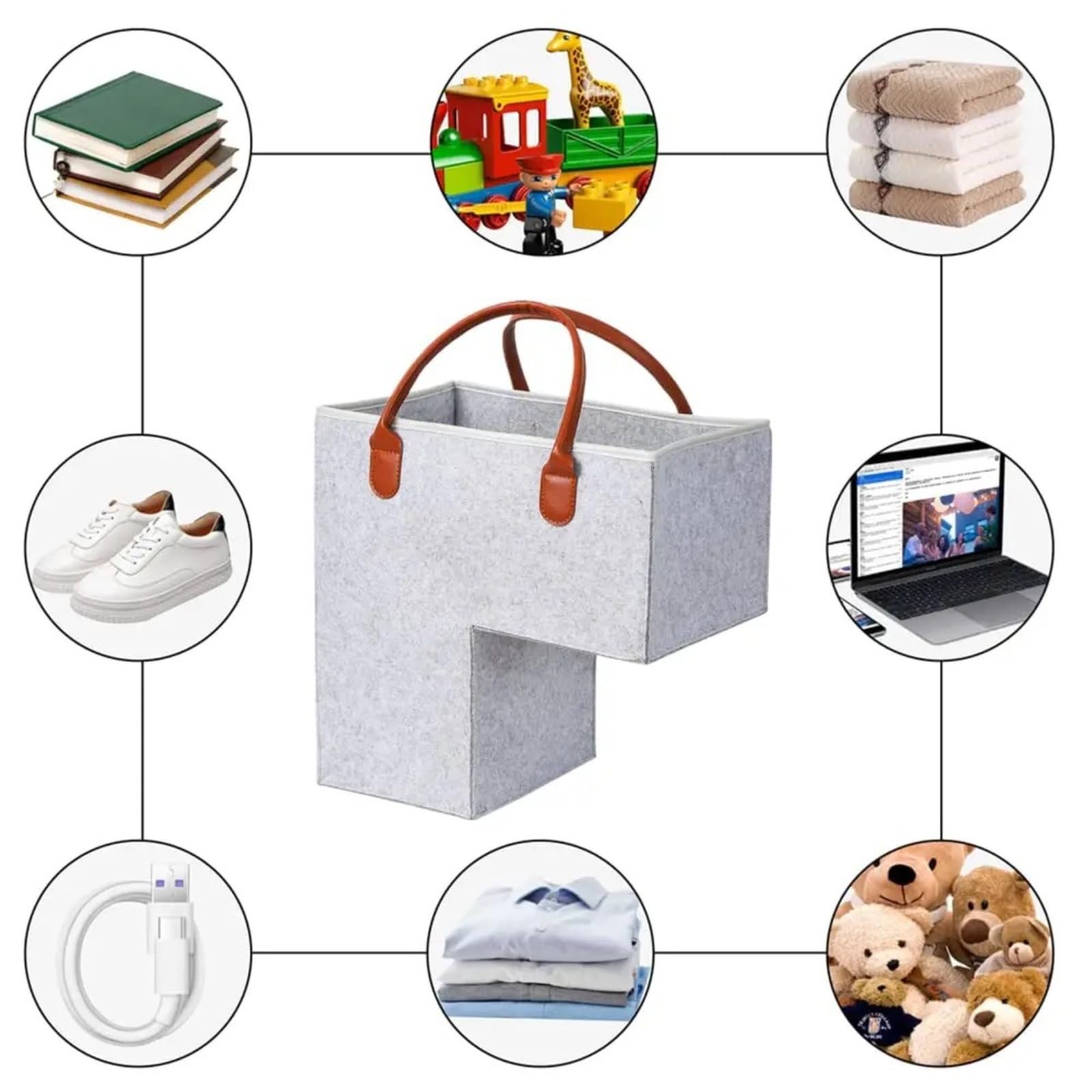 Set di 2 cestini per scale a forma di L, cestino per gradini in feltro per biancheria e giocattoli, organizer per scale salvaspazio per oggetti domestici, adatto per scale in legno
