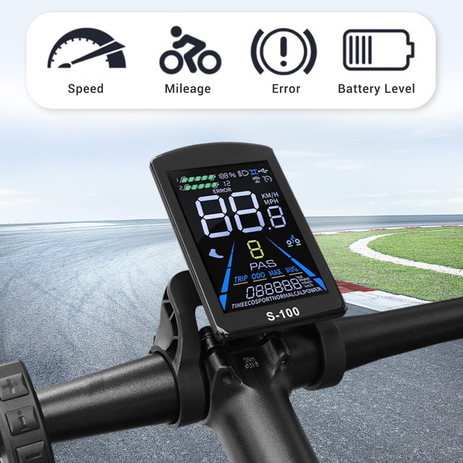 BuyWeek Kit Controller Brushless Bici Elettrica, 36V 48V 250W 350W 17A Controller Onda Sinusoidale 3 modalità con Display LCD a Colori S-100