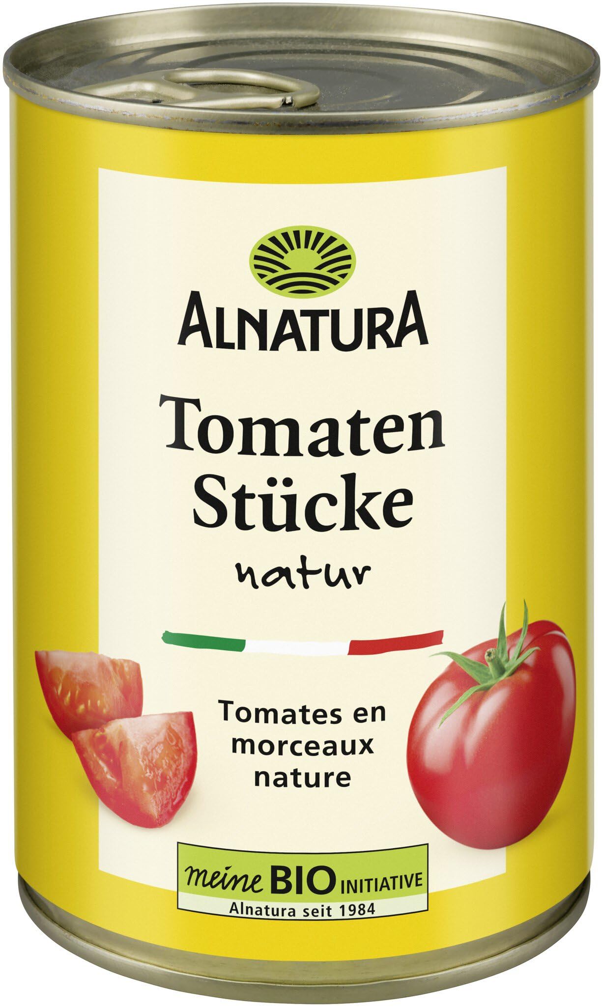 Alnatura Bio Tomatenstücke Natur, 1 x 400 g, Abtropfgewicht 1 x 240 g (Packung mit 6)