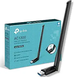 TP-Link Adaptador Wi-Fi AC1300 USB 3.0 de alto ganho, adaptador Wi-Fi MU-MIMO de banda dupla com antena 5dBi para PC/Desktop/Laptop, suporta Windows 11/10/8.1/8/7 (Archer T3U Plus)