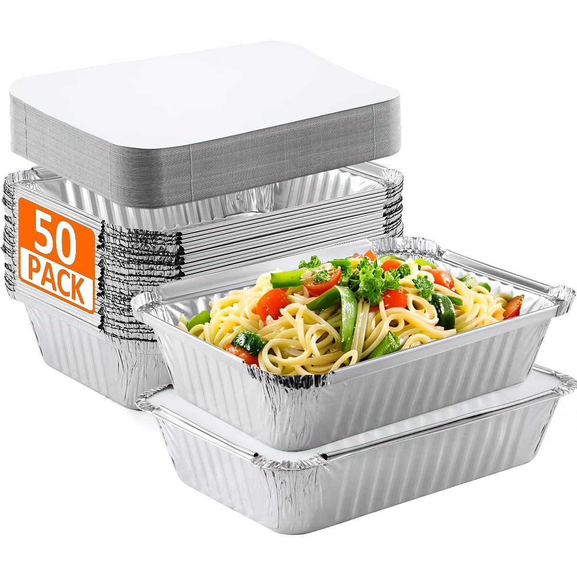 Foil Trays with Lids 50 Pcs, Aluminium Foil Trays (185×140×45mm)/650ml