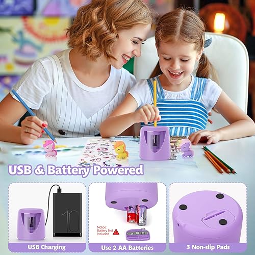 Miniatura 3 de Sacapuntas eléctricos para niños, bonito sacapuntas de colores pequeños para el aula en el hogar, sacapuntas de enchufe eléctrico, con suministros