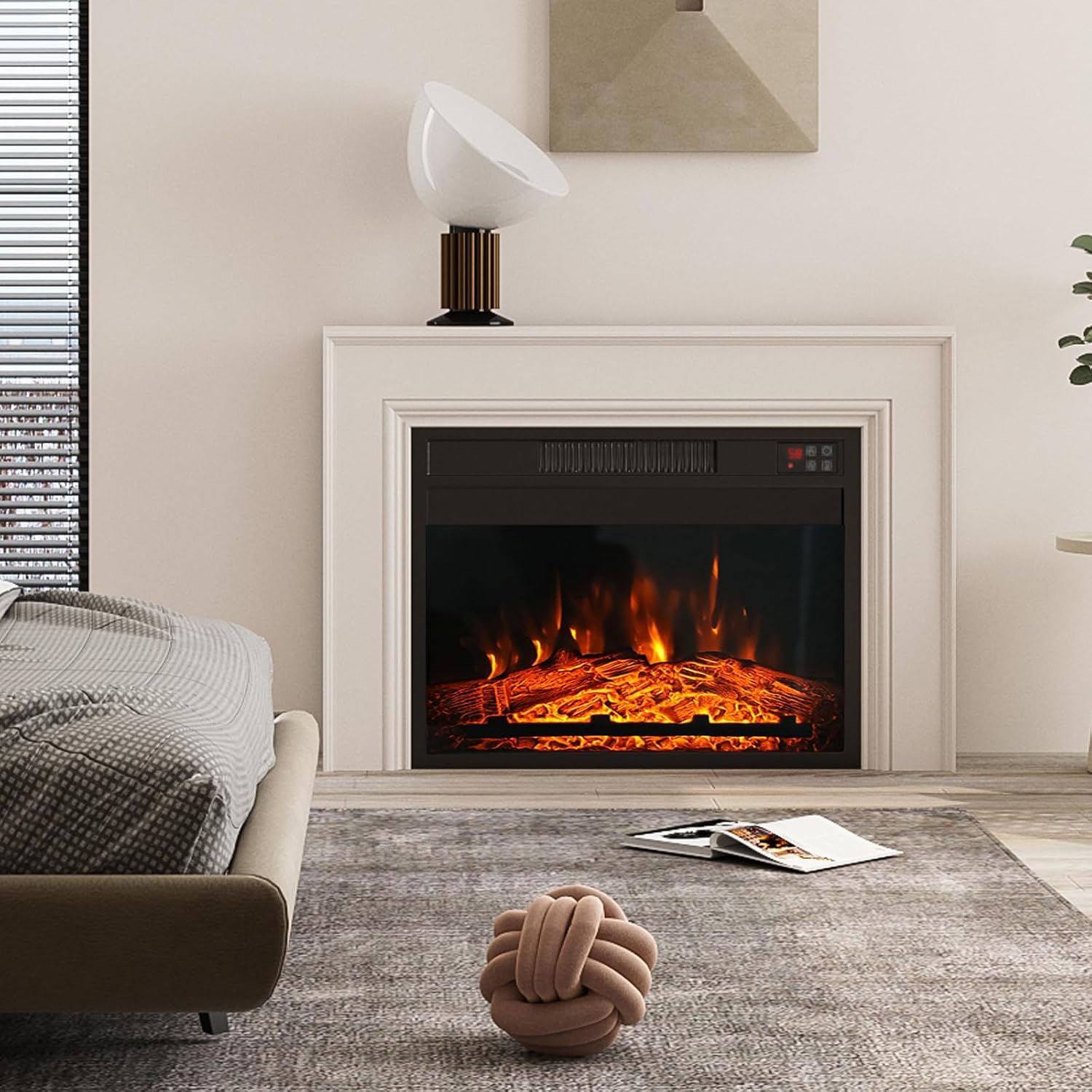23" Electric Fireplace Insert, Recessed Fireplace Heater with Low Noise, Remote Control with Timer, Touch Screen, Adjustable Flame Brightness, 23.6" L *17.7" H
