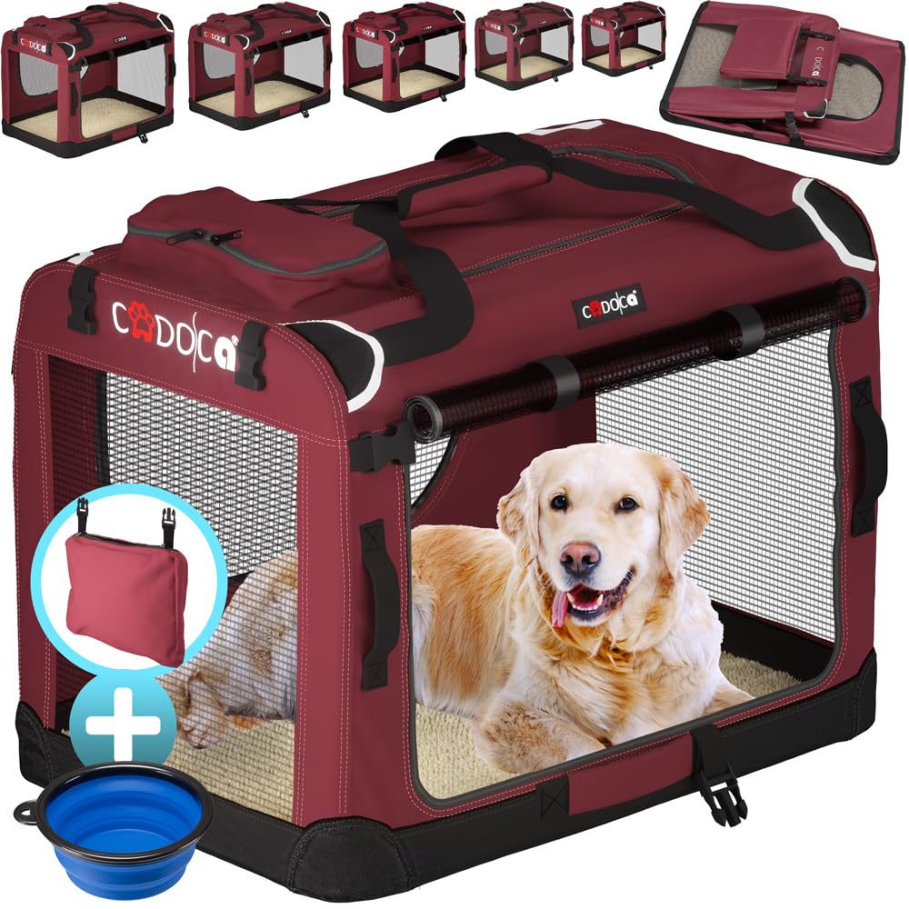 Cage de transport L rouge CADOCA pliable pour chien et chat avec matelas douillet
