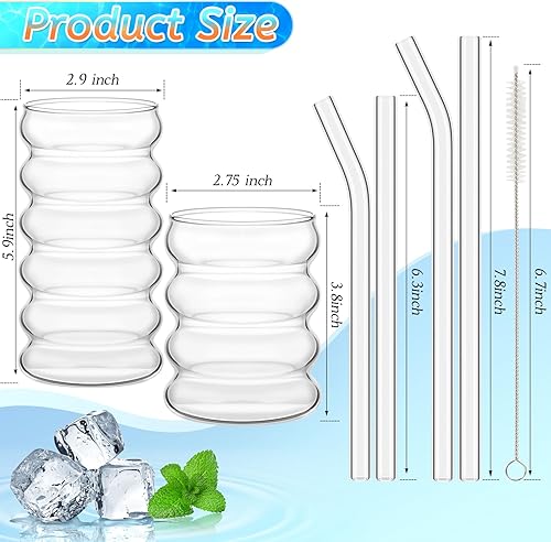 Miniatura 2 de Tessco for you 4 vasos creativos de vidrio vintage, vasos acanalados de vidrio estético, vajilla de entretenimiento con pajitas, juego de vasos para