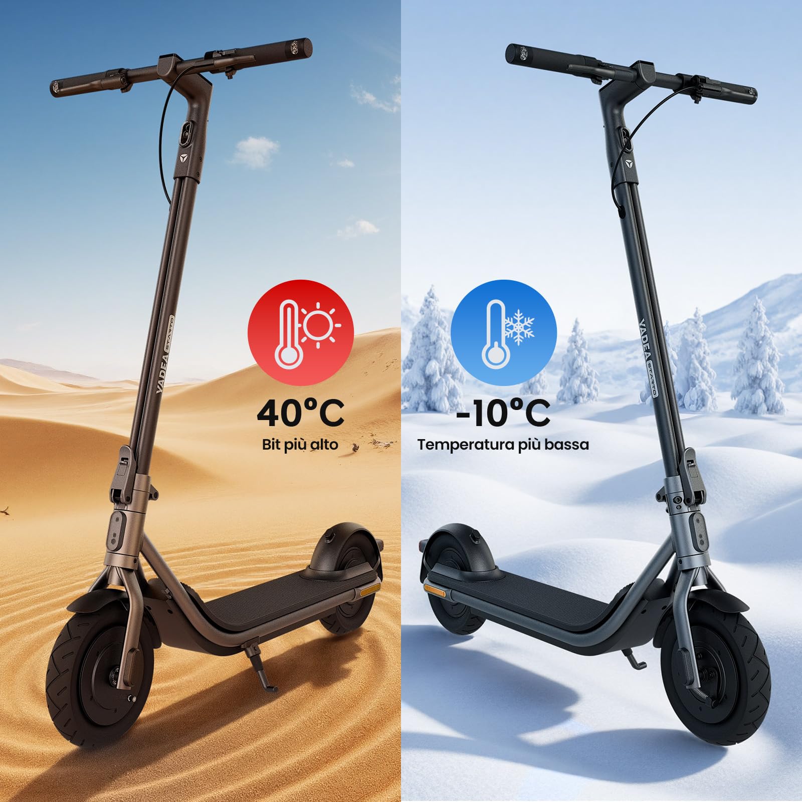 Yadea Starto Monopattino Elettrico per Adulti, Autonomia 30-40 km, Motore 350W, Connettività Bluetooth, Freni a Doppia Ruota, Portata Massima fino a 130 kg, Monopattino Pieghile Portatile