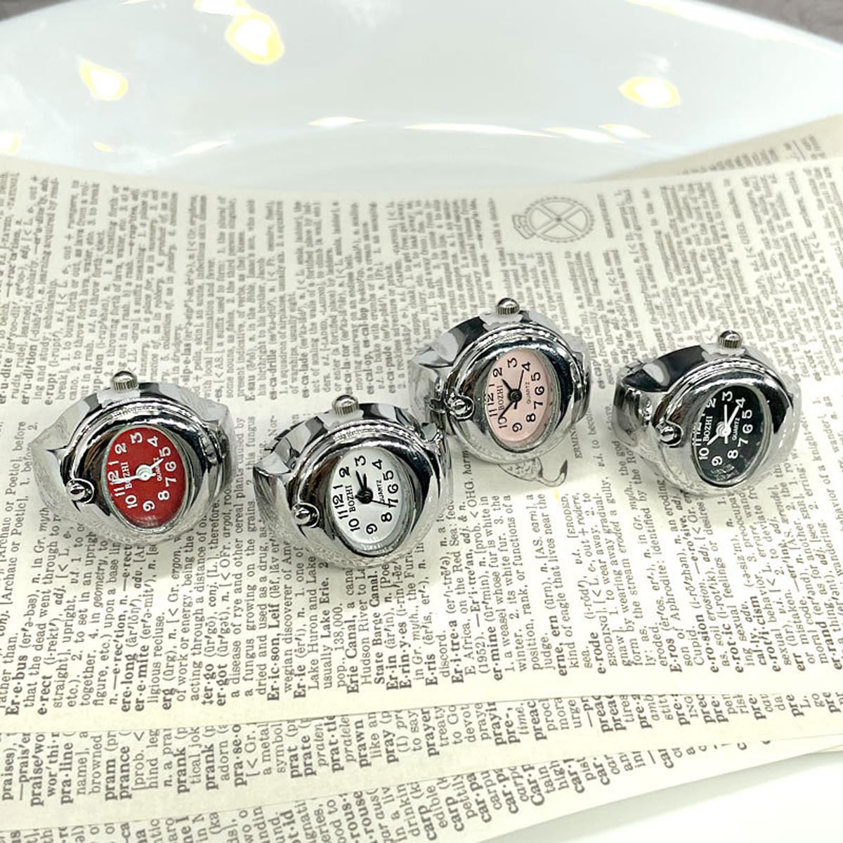 DOCIM 2pcs Moda Novedad Reloj Forma Anillo Anillo Anillo Reloj Pareja Relojes Anillos para Mujeres Hombres,Negro