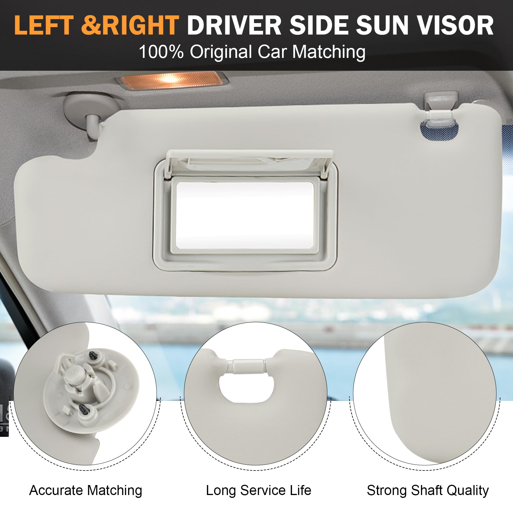 Left Driver Right Passenger Side Gray Sun Visor fit for Chevy Sonic 2012-2019, Spark 2013-2016 Sunvisor Replacement P95327509 P95327507