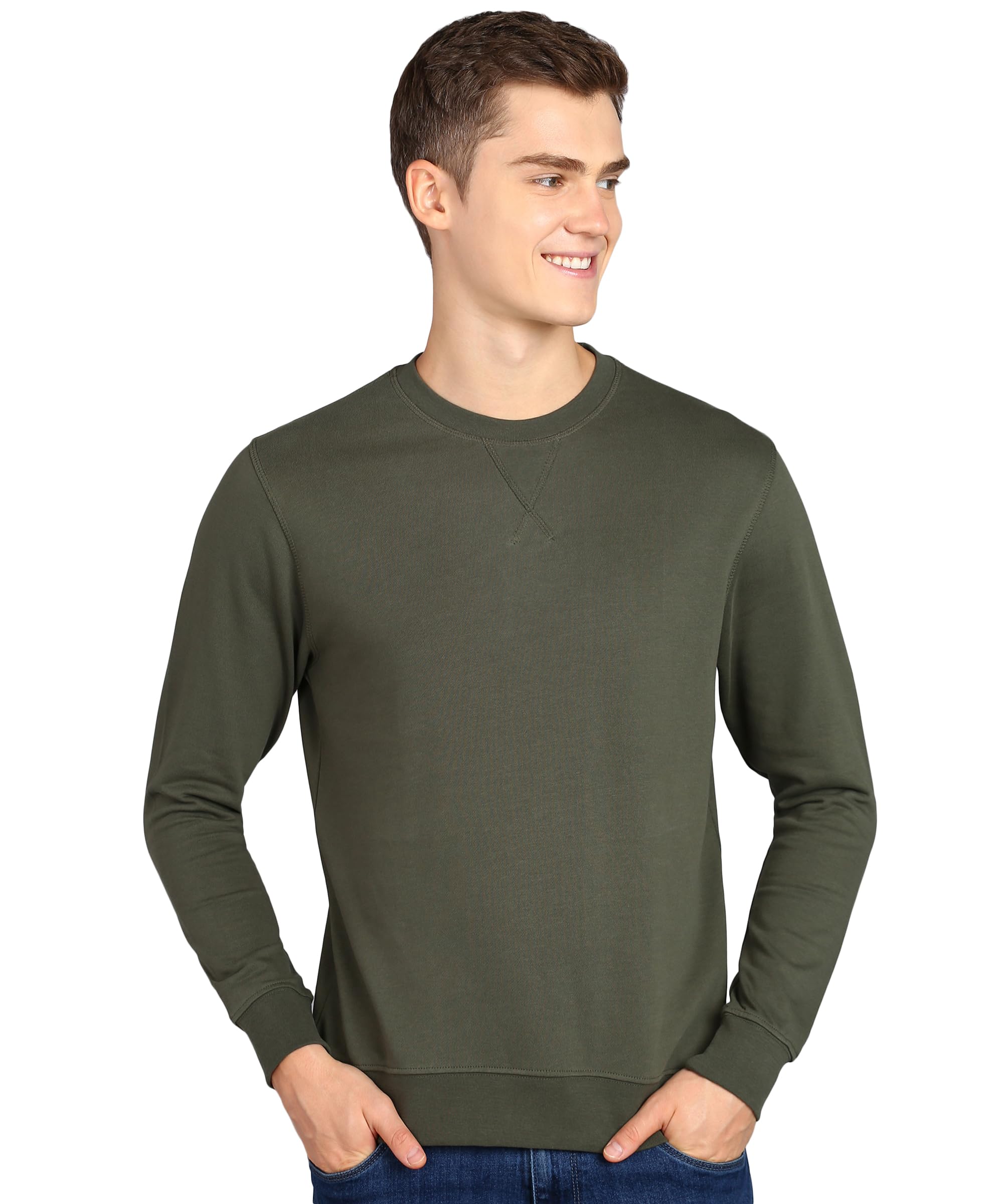 Alan Jones Clothing Men's Crew Neck Solid Pure Cotton Sweatshirt