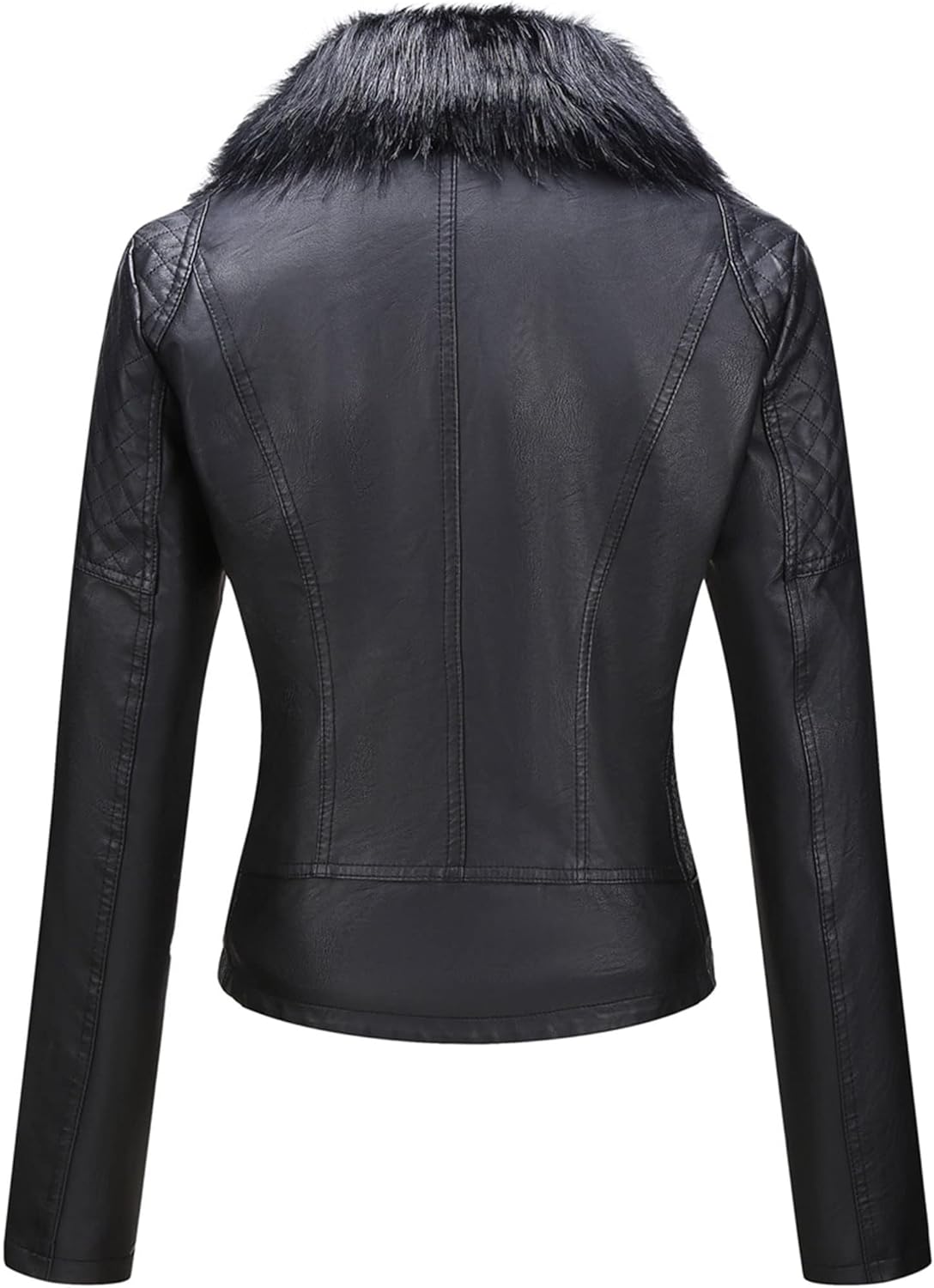 Bellivera Women's Faux Leather Jacket Moto Biker Sherpa-Lined Coat with Removable Fur Collar - Image 7