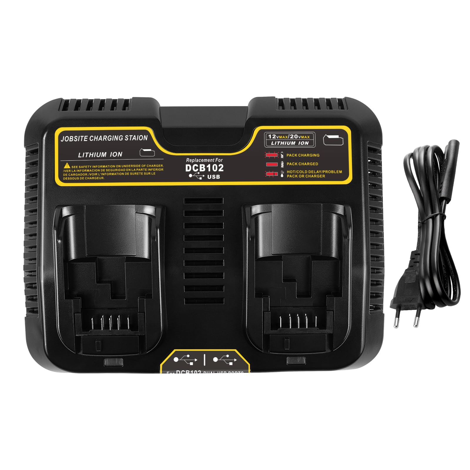 Cargador de batería KEATFE Dual 3 A 12 V-20 V Max Li-Ion para Dewalt 18 V DCB, cargador de repuesto para serie DCB, enchufe