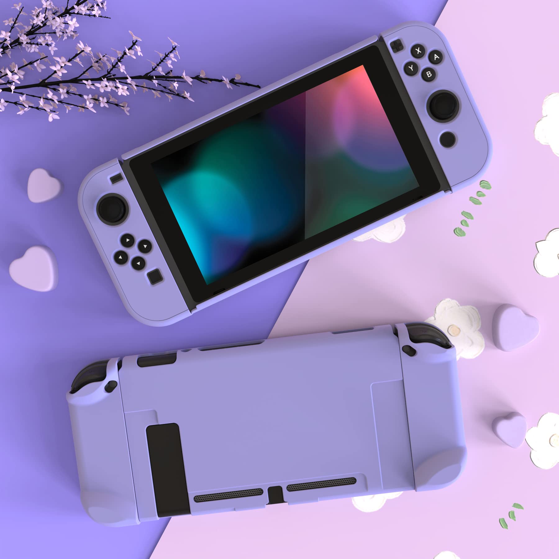 eXtremeRate PlayVital Cover for Nintendo Switch, Protective Case Protector for Switch - Shock-Absorbent Anti-Scratch Dockable Easy to Install Durable Hard Shell Game Accessories, Light Violet - 4