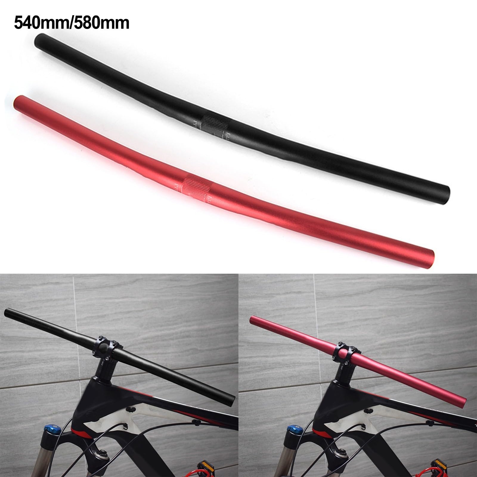 Manubrio dritto in lega di alluminio da 25,4 mm per biciclette da strada e MTB – 540 mm o 580 mm, 6061 forgiato, Nero/Rosso (nero 580MM)