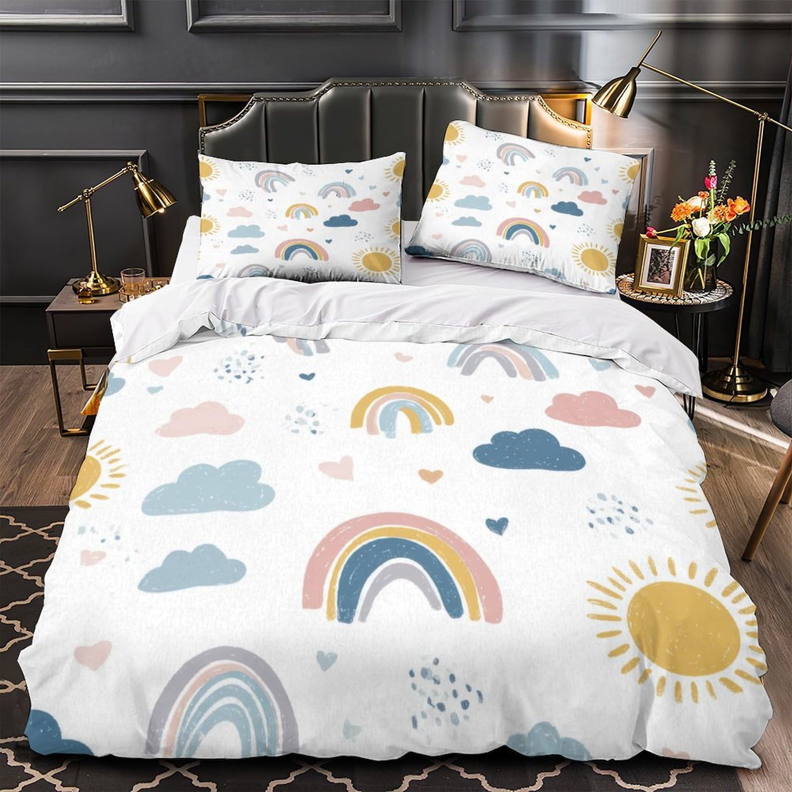 Motivi arcobaleno Impressione 3D 3 pz fodera per edredone Design fantasioso dell'infanzia coperteletto microfibra traspirante zip per bambini ragazzi donne Super king（260x220cm）