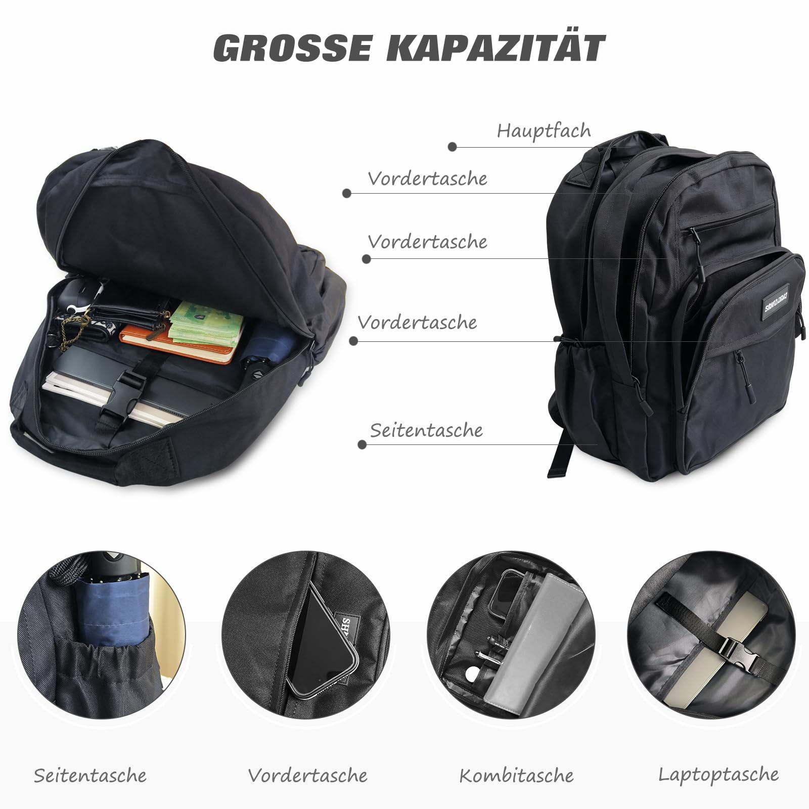 FANDARE Rucksack Schulrucksack Damen Herren Daypacks mit Laptopfach fü 15.6 Zoll Tagesrucksack Schulranzen Junge Mädchen Schultaschen für Universität Reisen Freizeit Arbeit Wasserdichtes Polyester