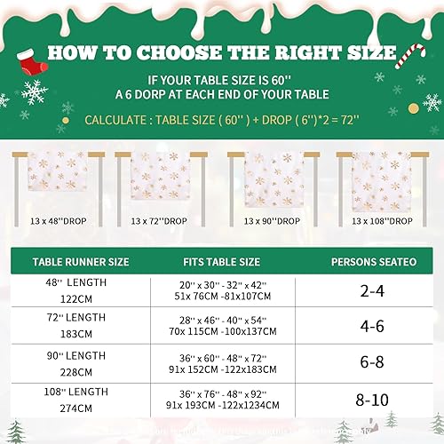 Miniatura 5 de LuoluoHouse Camino de mesa de Navidad de 48 pulgadas, camino de mesa de piel sintética blanca con copos de nieve de lentejuelas plateadas, camino de