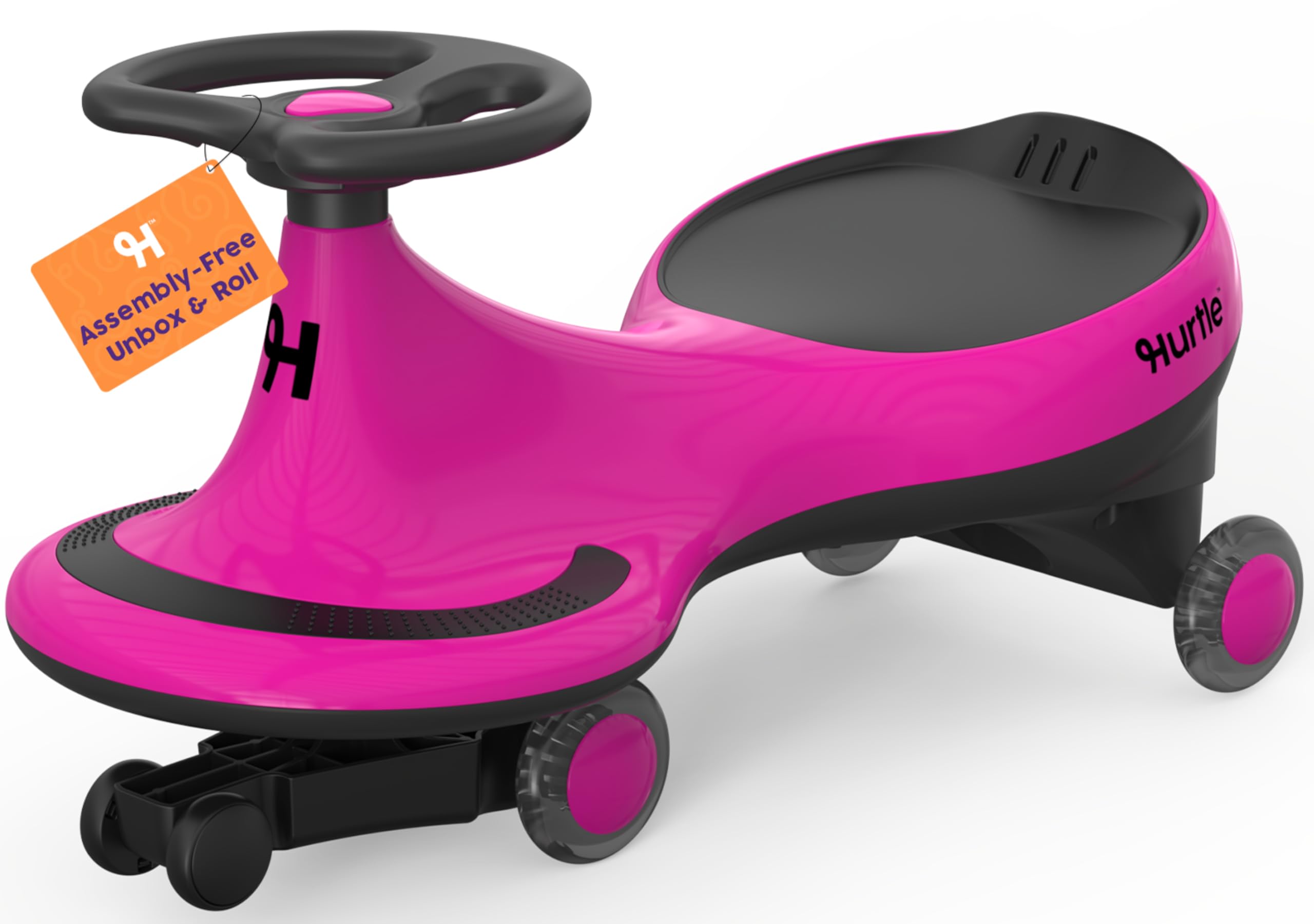 Hurtle Wiggle Car Ride On Toy – Twist Car with Steering Wheels, No Batteries or Pedals, Ride-On Swing Car for Toddlers,Kids Age 2+ (Pink), Medium