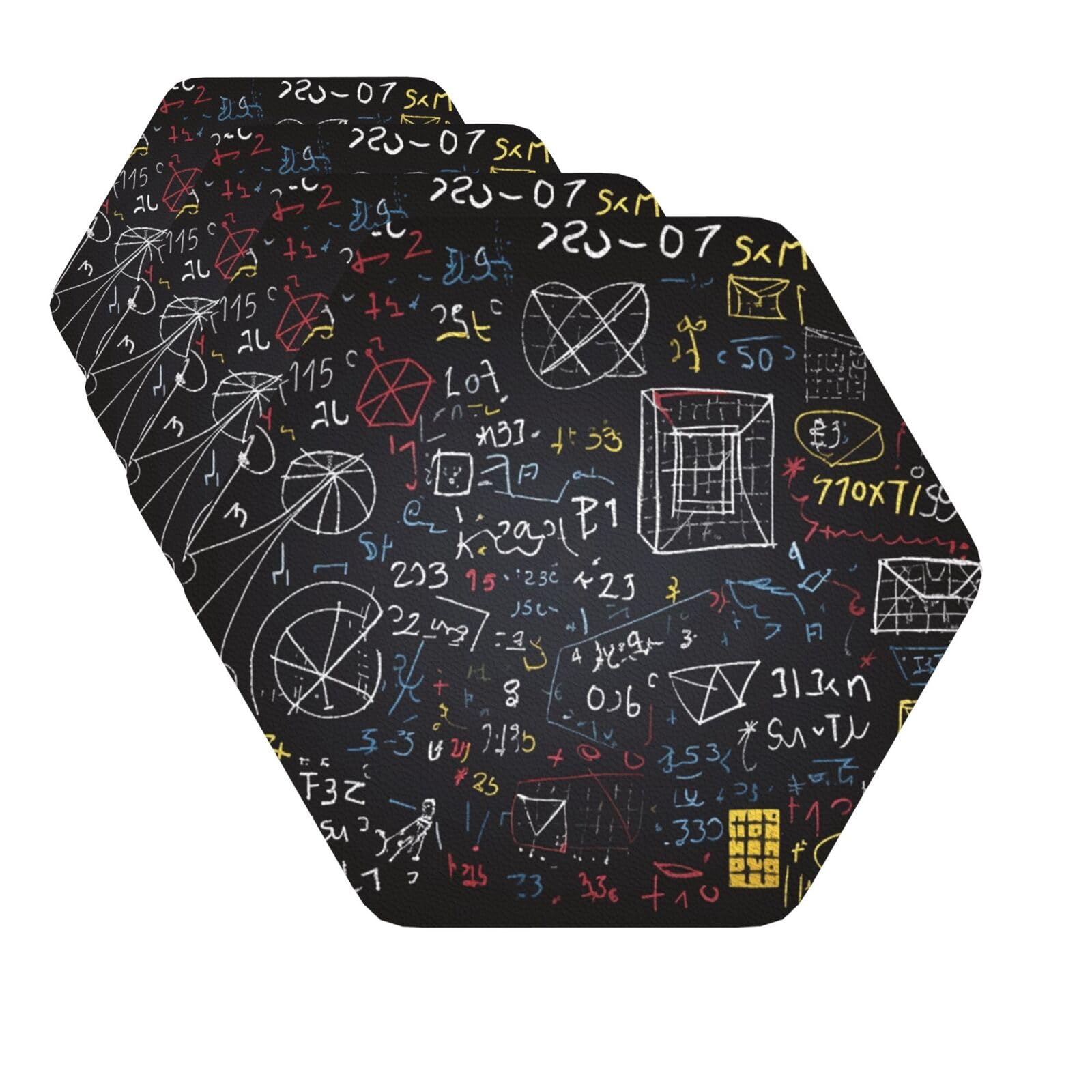 Coasters Set of 4 Drink Coasters with Holder Round Leather Coasters Mathematics and Physics Coasters for Drinks Cups Mugs Mat Pads Absorbent Non-Slip
