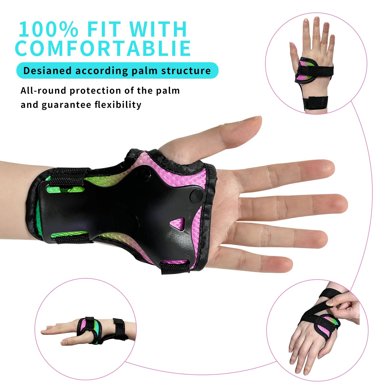 Almohadillas para monopatín para niños, jóvenes, adultos, coderas y muñequeras, equipo de protección, correas dobles fuertes y clips ajustables de fácil fijación para patineta, patinaje,