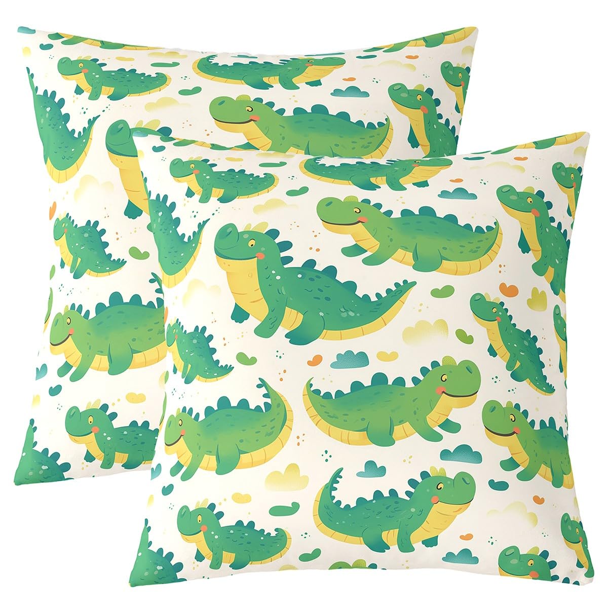 Homemissing Dinosaur Cushion Case Kids Cartoon Dinosaur Decorative Pillowcase for Kids Boys Girls Teens Toddler Green Throw Pillow Covers 60x60cm Set of 2 Cute Animal Print Home Decor