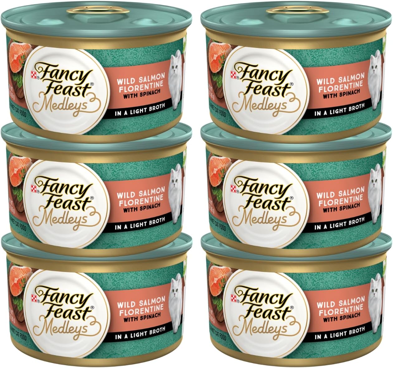 Fancy Feast Elegant Medleys, Wild Salmon Florentine with Garden Greens Wet Cat Food, 3 oz (Pack of 6)