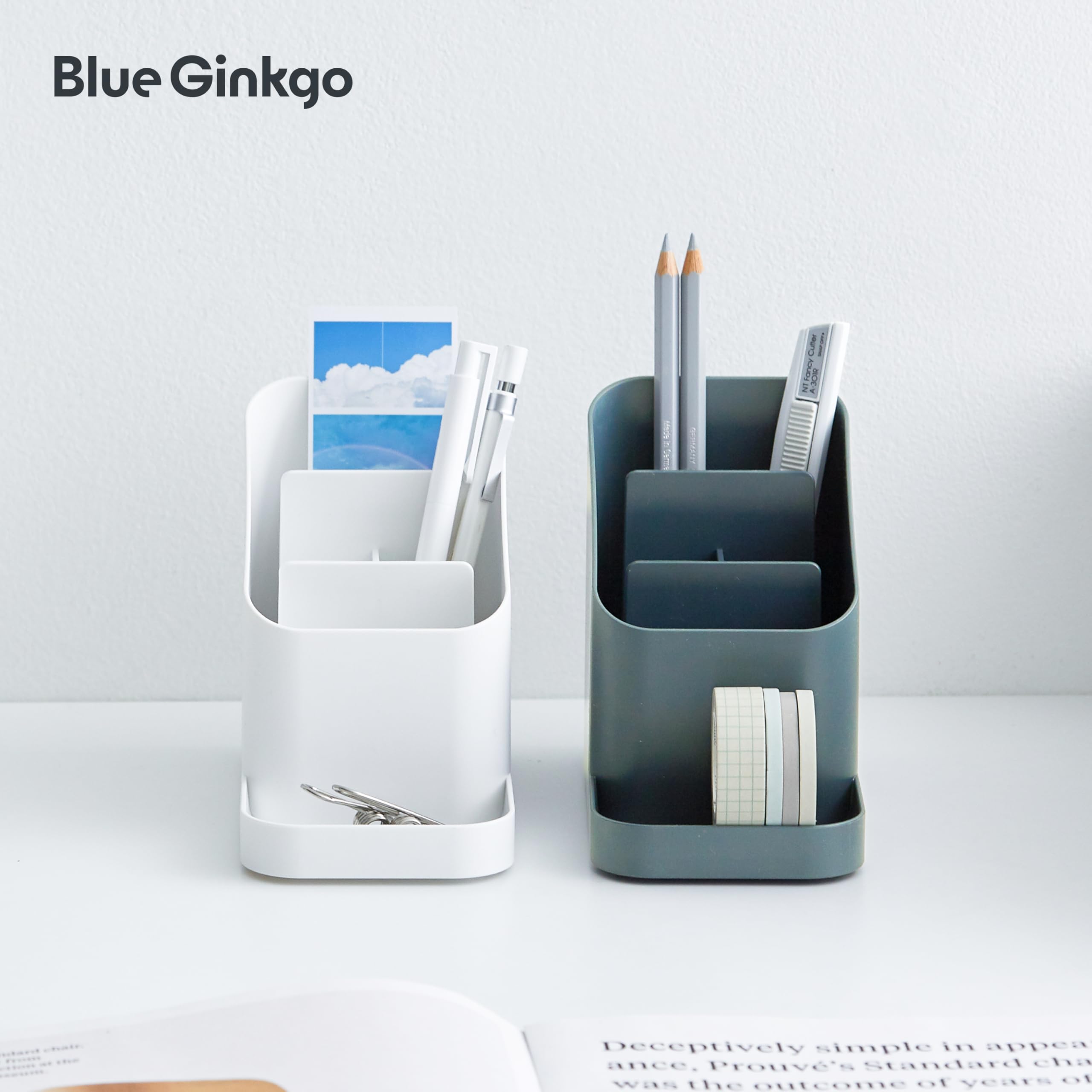 BLUE GINKGO Uchwyt na biurko – koreański organizer biurowy na ołówki, długopisy, notatki i artykuły biurkowe (biały)