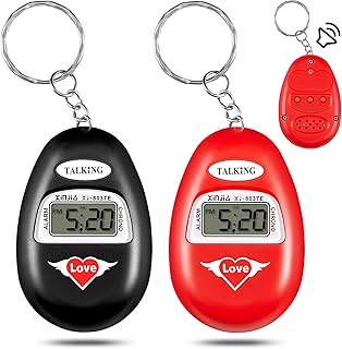 2 Pcs English Language Talking Key Chain Clock Big Voice with Alarm Talking Clock for Blind People Visually Impaired Elderly Low Vision Clocks Talking Alarm Clock Keychain Black Red