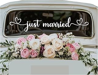 Just Married Vinyl Decal for Car Window Wedding Car Decor Wedding Car Decal Bride and Groom Car Decal White 28 x 5.1 inch