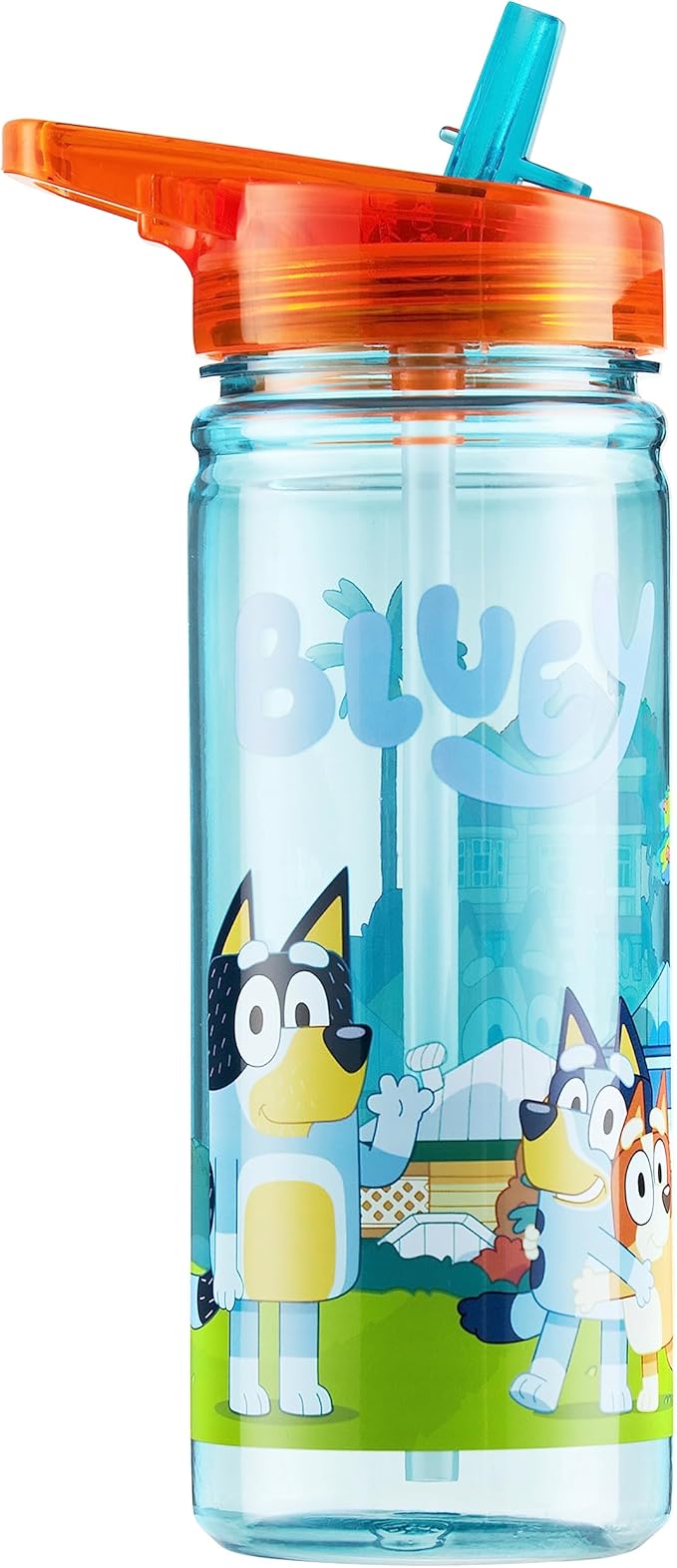 Bluey Botella de Agua para Niños, Rellenable con Tapa de Rosca para Viajes 560 ml (Multi Botella de paja)