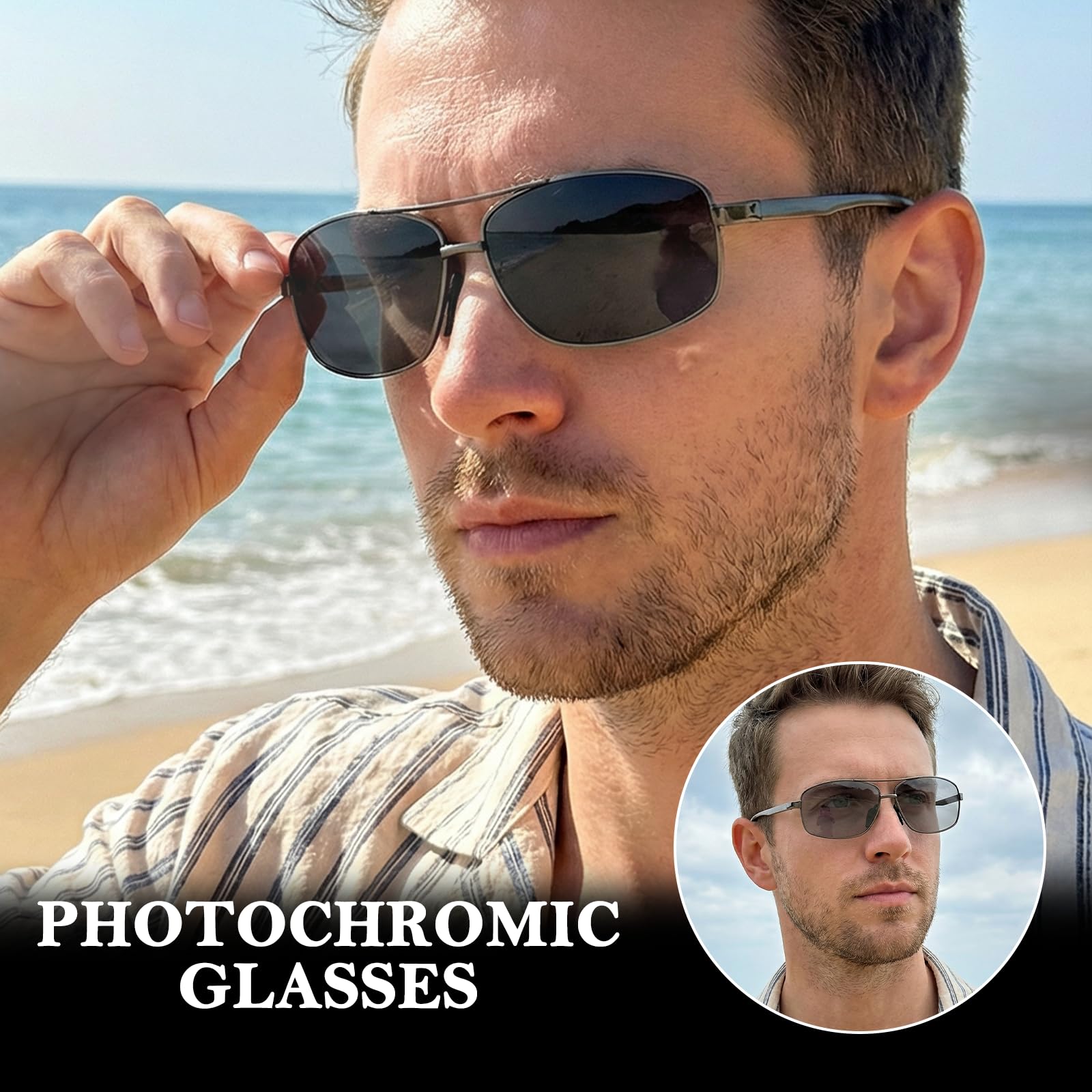 Myiaur Selbsttönend Sonnenbrille Herren Photochrome Polarisierte UV400 | Klassische Rechteckbrille, für Autofahren, Angeln & Outdoor