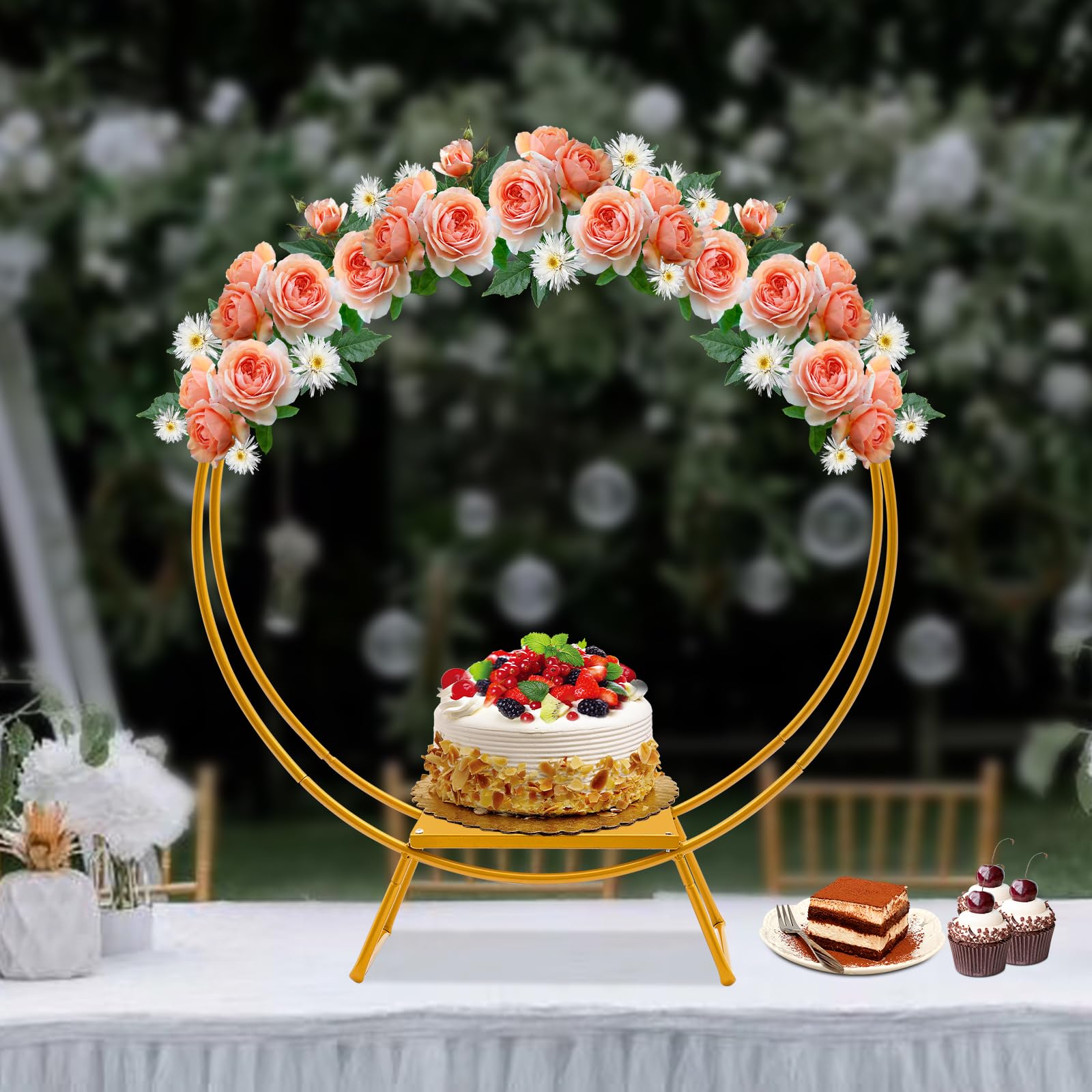 Tortenständer für Hochzeit, Doppelring Hochzeitstortenständer Hochzeitshalterung, Rund Metall Cake Ständer für Party, Geburtstag, Jahrestag (Gold)