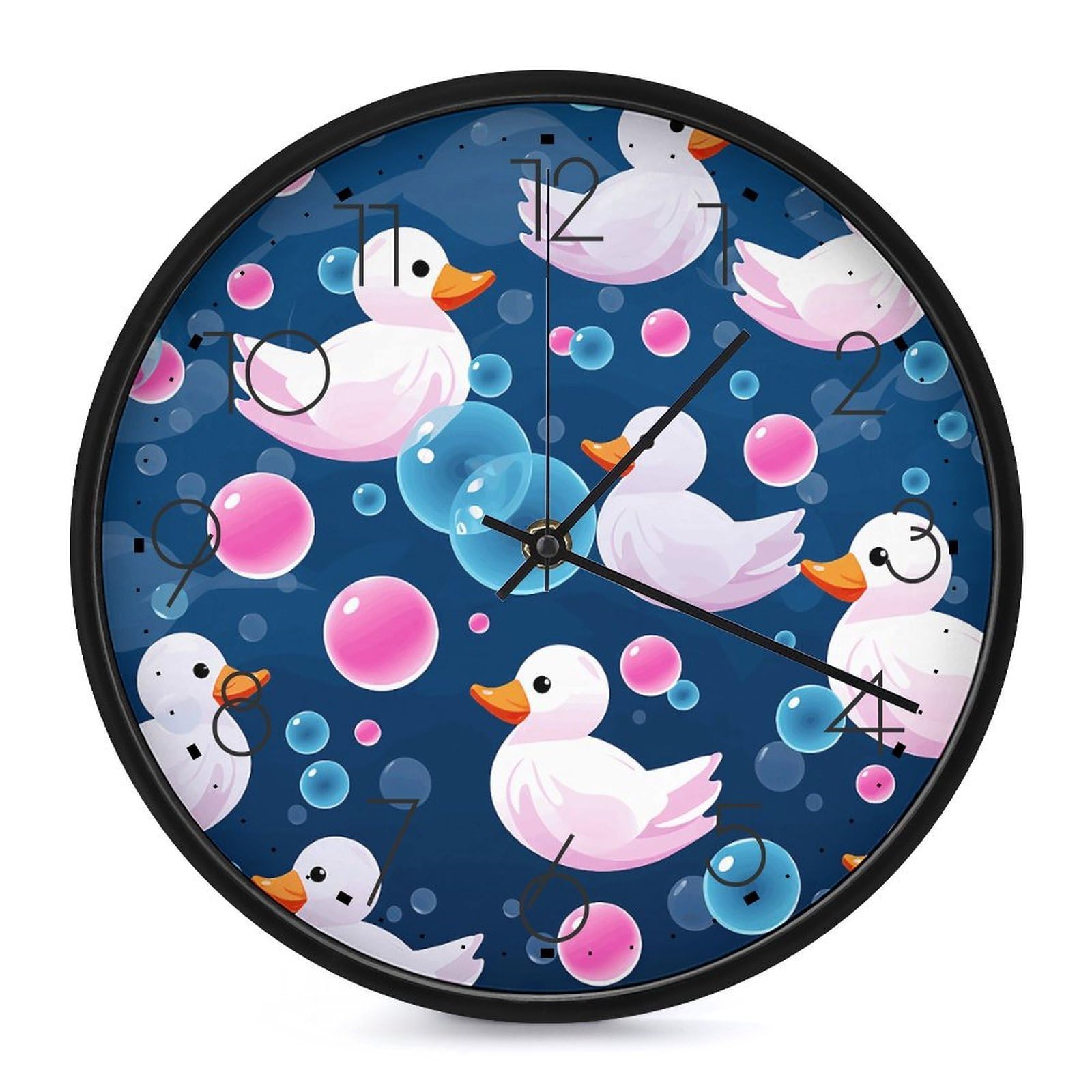 Adfgyerh Black-Style Several Cartoon Ducks Clock，9.8 Inch Battery Operated Wall Clock Classic Simple, Decorative Wall Clock.analog Clock For Kitchen Office Bathroom Bedroom.