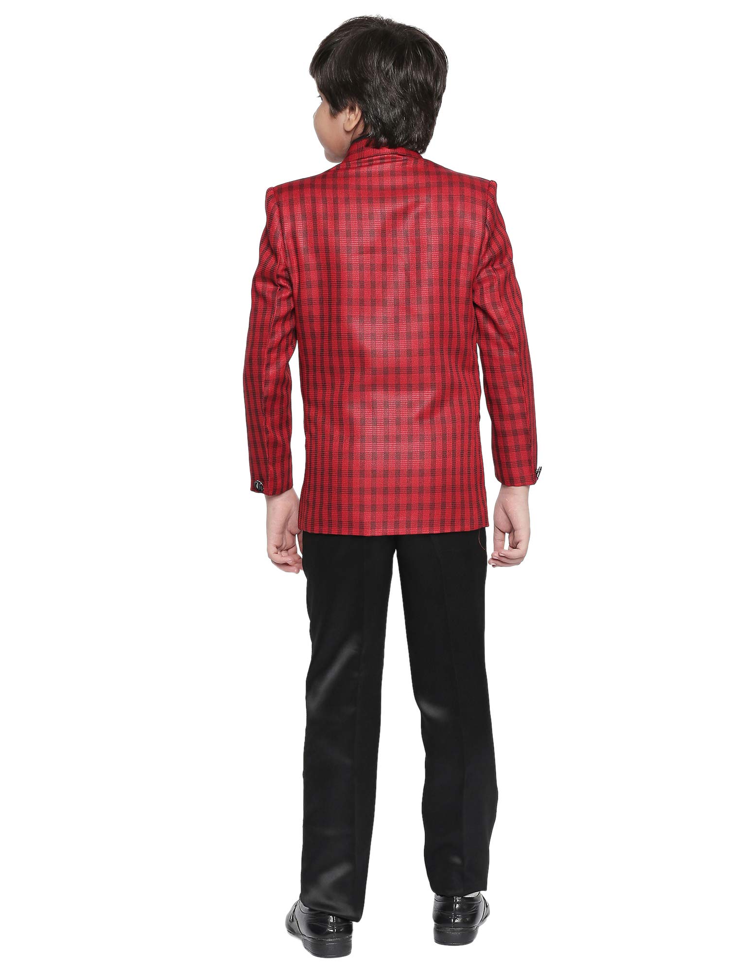 Jeetethnics Boys Red Checked Coat Suit Set with Shirt and Trousers (9072AJ) 1