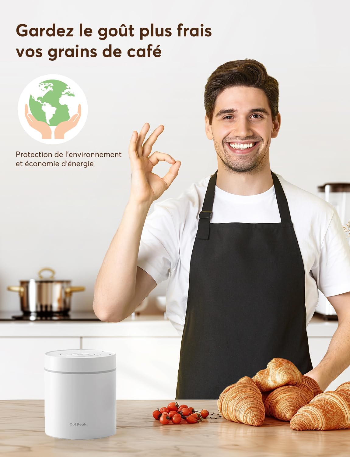 OUTPEAK Neo Latest Kilo – Boîte à café sous vide automatique, capacité de 1,5 L pour 500 g de grains de café, fonctionnement à un bouton, récipient de stockage de café en acier inoxydable avec