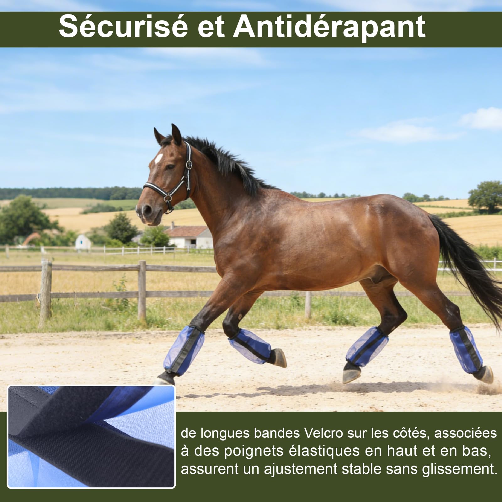 Lot de 4 Guêtres pour Chevaux, Réduisent les Coups de Sabots, Maille Ultra Légère et Respirante, Antidérapantes, sans Frottement, Coupe Ample pour l'Été, Taille Universelle, Bleu Royal