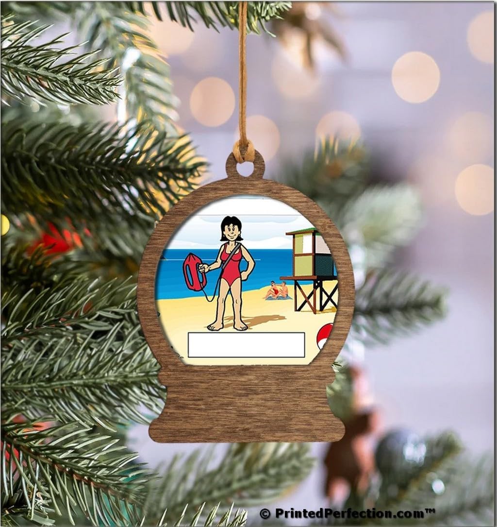 Personalized Lifeguard - Female Wooden Snow Globe Shaped Christmas Ornament