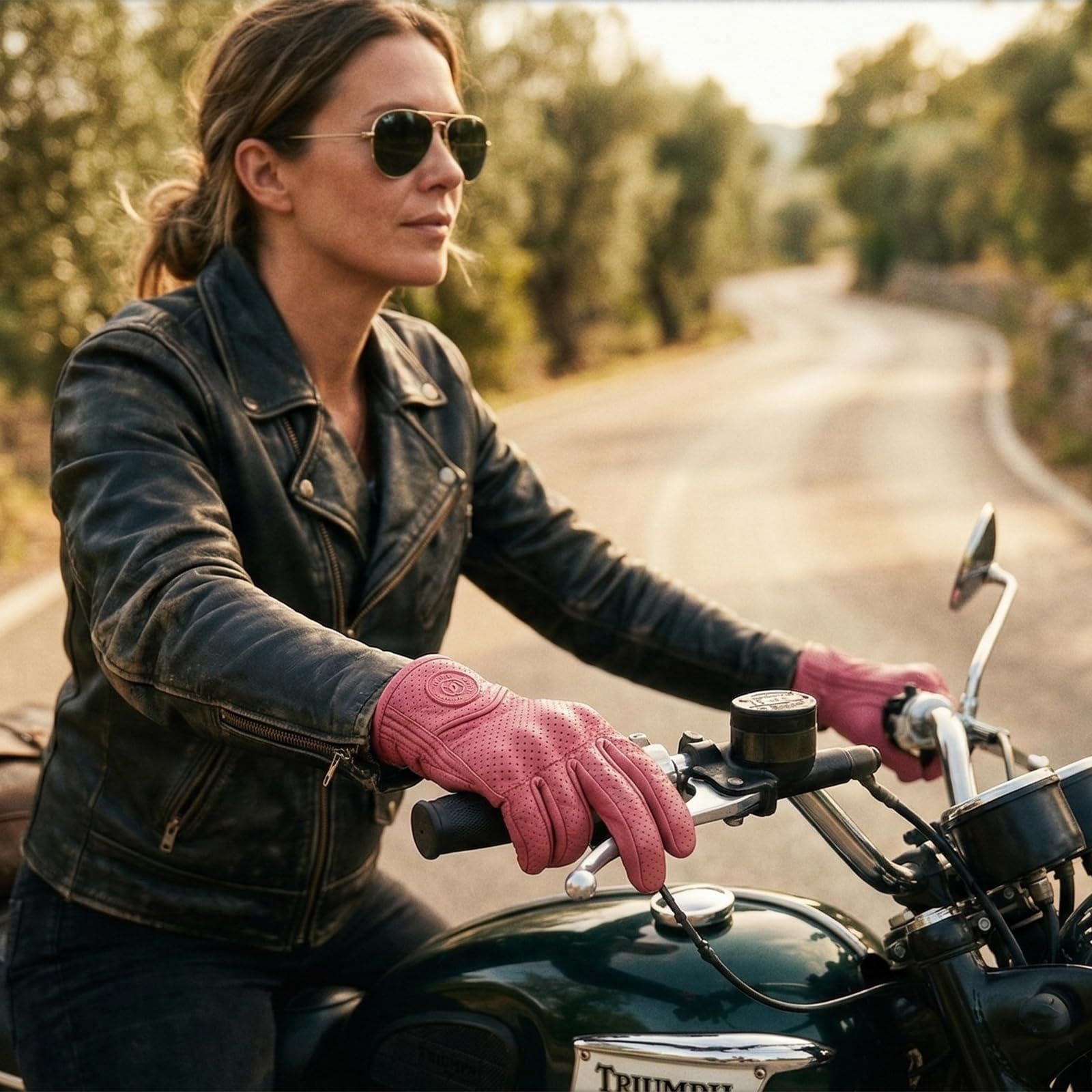 Retro-Leder-Motorradhandschuhe für Damen, Touchscreen-Motorrad-Fahrhandschuhe für Damen, Motocross-Rennen, BMX, MTB, Radfahren
