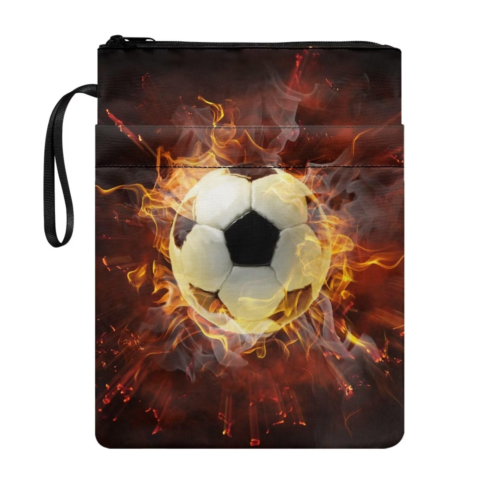 NETILGEN Flame Football Book Sleeve Cover with Zipper Reusable Book Protector Paperback Book Cover Washable Fabric Book Pouch Cover with Pocket, 11.4" x 8.7" โ image 1