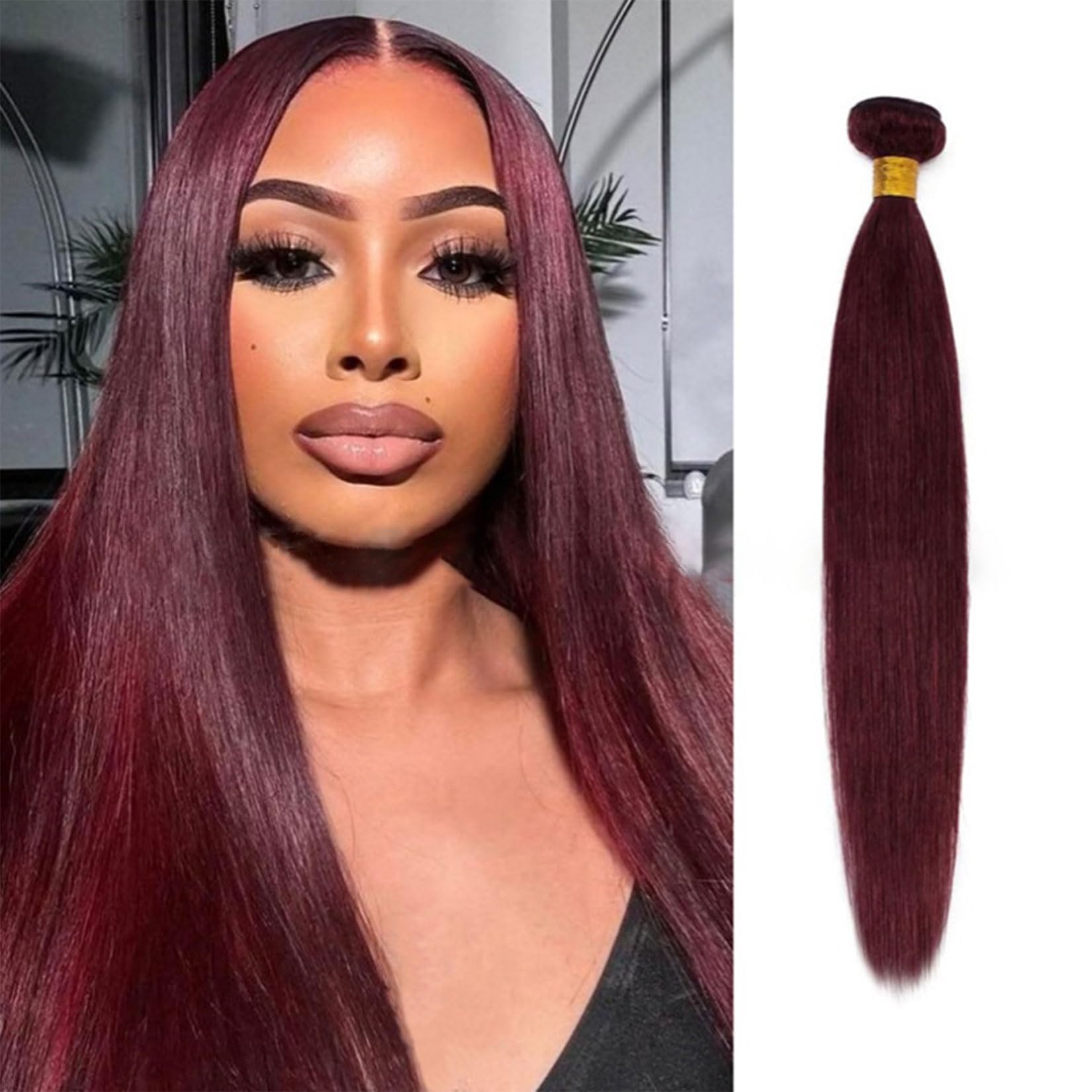 #99J Capelli Brasiliani Lisci Borgogna 1 Fascio Capelli Umani Ricci Doppiemente Selezionati Extension di Capelli Umani Brasiliani Non Trattati Testa Intera,12inch